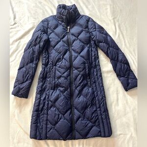 Michael Kors Packable Down Fill Dark Blue Puffer Coat Long Winter Jacket Size XS